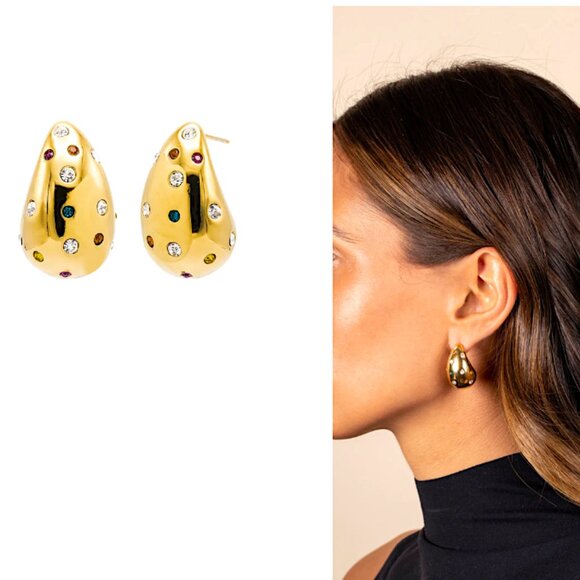 NEW~ Anthropologie Adina Eden Colorful Teardrop Stud Earrings - Picture 2 of 12